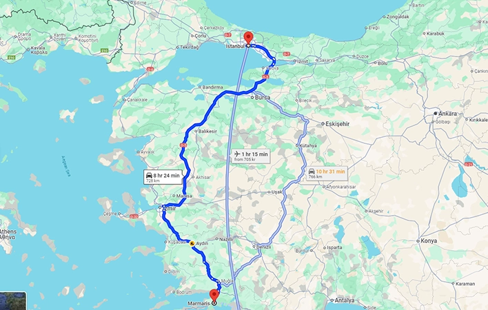 MARMARIS TO ISTANBUL DURATION