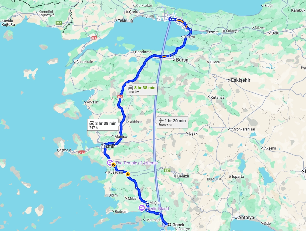 istanbul to gocek distance