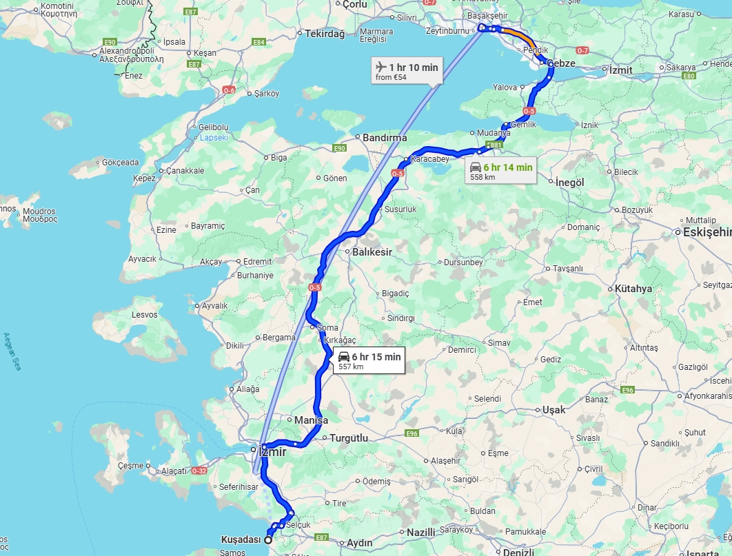 kusaasi  to istanbul on map